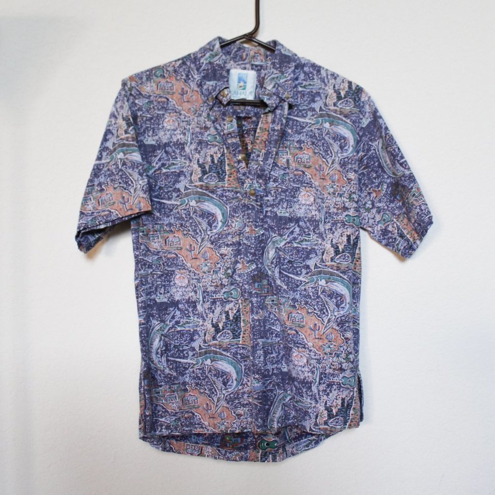 Vintage | Kahala | Half Button PopoverHawaiian Shirt | Grey